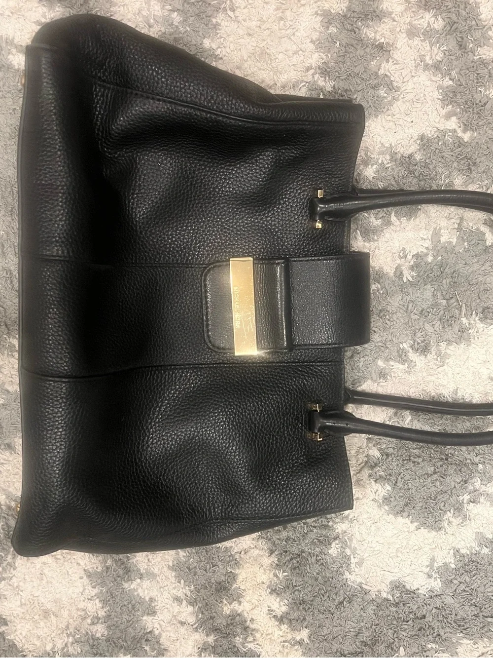 Michael Kors Black Leather Shoulder Tote with Gold Hardware